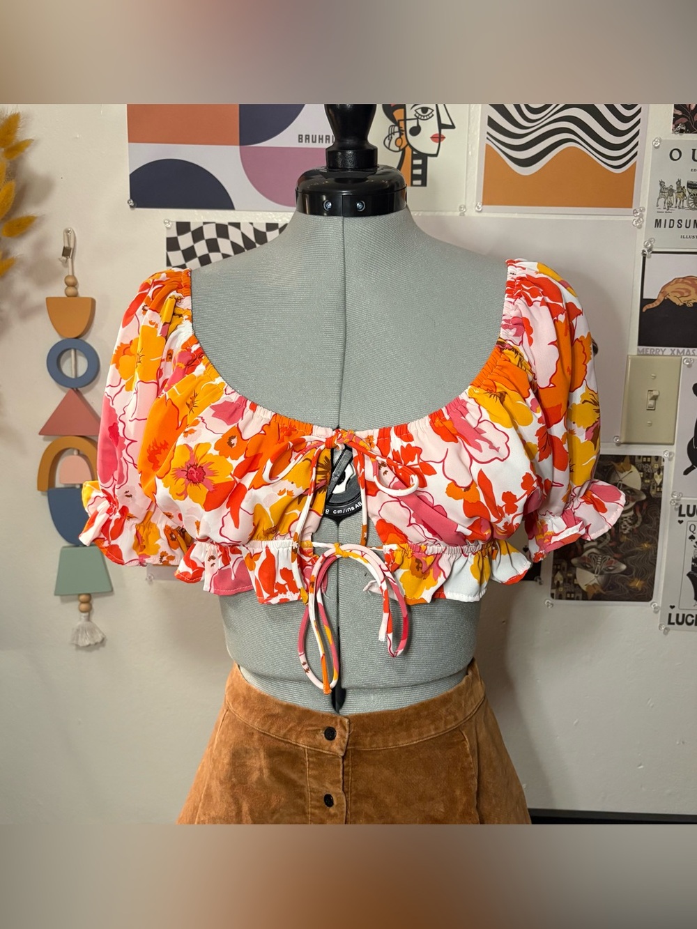 Princess Polly Floral Tie-Front Crop Top in Orange, Pink & Yellow